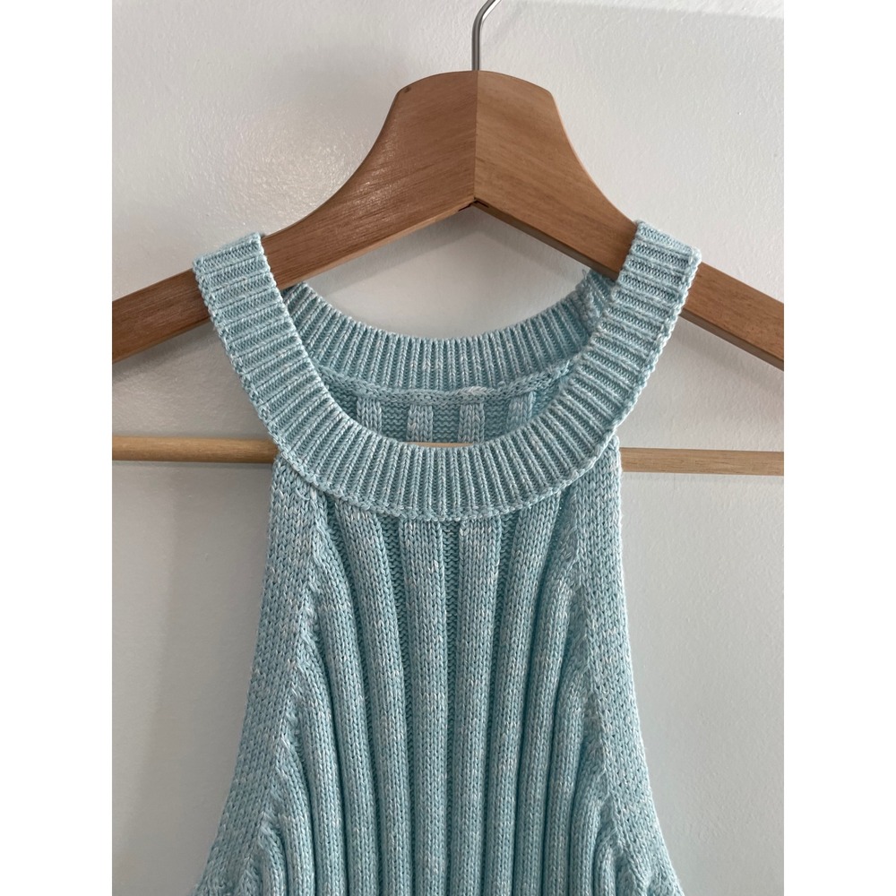 NWT Pilcro Anthropologie Ribbed Halter Knit Tank Top Light Blue Scallop Hem S - Picture 3 of 8
